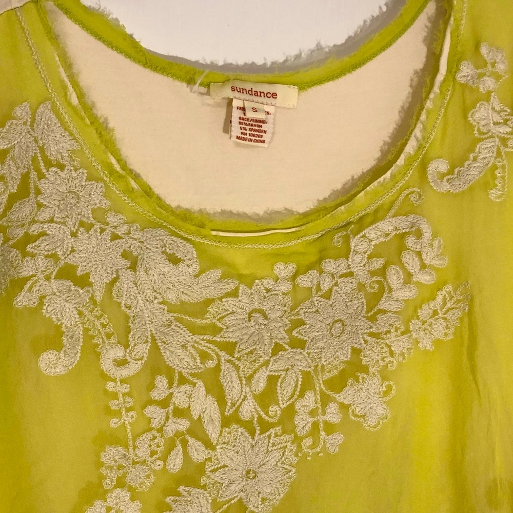 Sundance Embroidered Lime Green Layered Top Size S